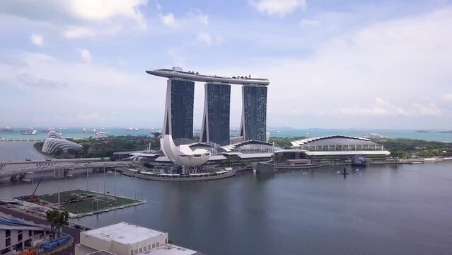 Drone shots of Singapore Skyline and streets, Singapore, UHD
