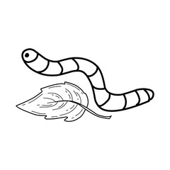 hand drawn worm with leaf in doodle style