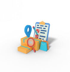 3d illustration of location  search and delivery cecklist