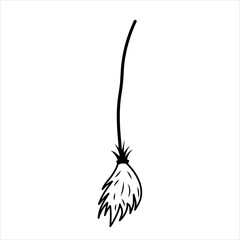 Witch's broom. Linear doodle style. Halloween concept. Vector illustration.