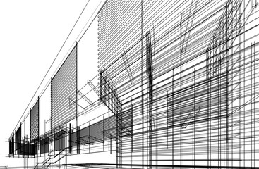 Modern building architectural drawing vector illustration