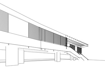 Modern building architectural drawing vector illustration