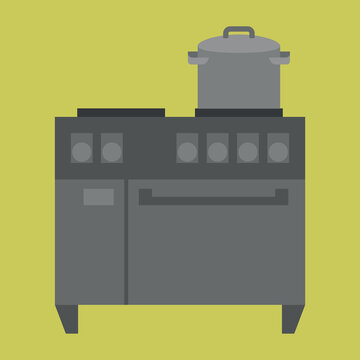 The saucepan stands on the stove, illustration
