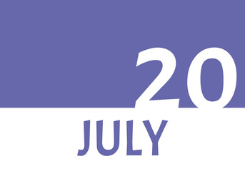 20 july calendar date with copy space. Very Peri background and white numbers. Trending color for 2022.