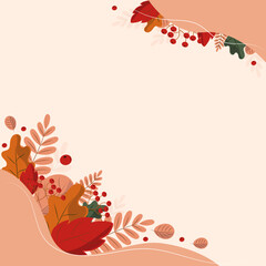 autumn poster with leaves in warm colors