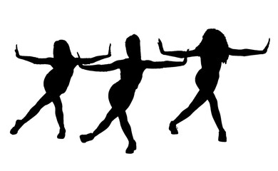 A set of  women street dance hip hop dancers in silhouette