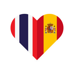 unity concept. heart shape icon of thailand and spain flags. vector illustration isolated on white background