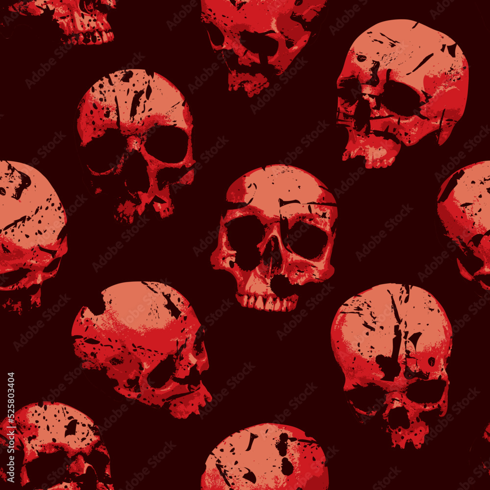 Poster seamless pattern with sinister red skulls looking out of the dark. vector background in grunge style