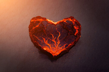 Beautiful heart made of fiery lava. Scorching fire in the shape of a heart. Flame symbol of love. An unusual gift for Valentine's Day