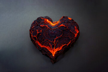 An unusual gift for Valentine's Day. Flame symbol of love. Scorching fire in the shape of a heart. Beautiful heart made of fiery lava