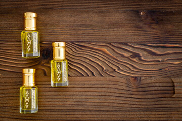 Obraz na płótnie Canvas Aromatic Arabic essential oil - perfume in glass bottles