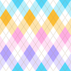 Diamond Square Argyle Diagonal Dash Line Color Blue Pink Orange Purple Abstract Shape Element Gingham Checkered Pattern Illustration Wrapping Paper, Picnic Mat, Tablecloth, Fabric Background