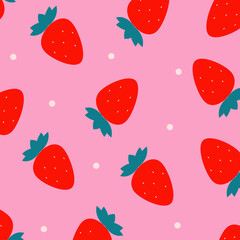 Cute vector pattern with strawberry on pink background