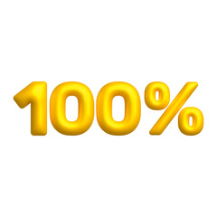 Sale 3D icon. Golden glossy 100 percent discount vector sign. 3d vector realistic design element.