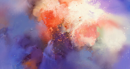 Bright picturesque watercolor painting with paint splash elements	
