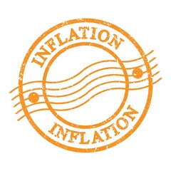 INFLATION, text written on orange postal stamp.