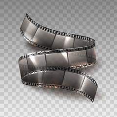 3d realistic vector icon. Film tape strip with white square in transparency. Isolated on white. Cinema concept. 