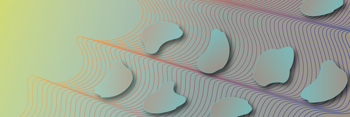 gradient wave lines on gradient background.  Fluid round shapes on 3D abstract wave design. Vector illustration. Stylized line art background. facebook cover, web header design with space for text