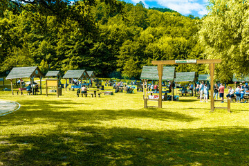 Brasov,Romania - 31 july 2022: The picnic area in the wooded area of the park Grill area