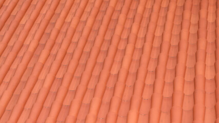 Roof top of house is tiled with red clay blocks. Traditional material for building structure.