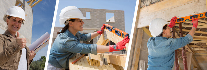 woman worker on construction site - banner format