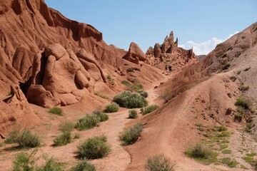 Kyrgyzstan. The Fairytale canyon or Skazka Canyon, a colourful natural attraction on the southern...