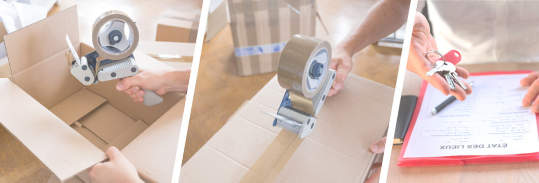 housse moving concept with cardbox and delivery of keys