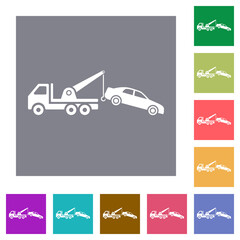 Car towing square flat icons