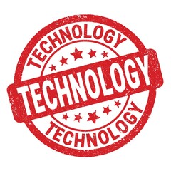 TECHNOLOGY text written on red round stamp sign.