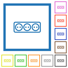 Electrical outlet with three sockets outline flat framed icons