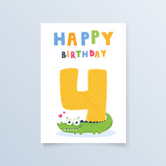 template postcard four years with crocodile greeting card birthday holiday