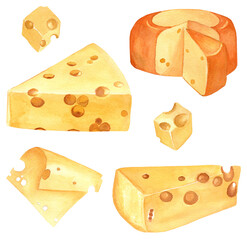 Set of cheese watercolor illustration
