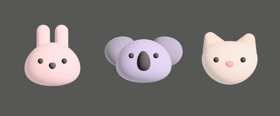 3d minimal vector icon of rabbit, koala, cat head © Marina