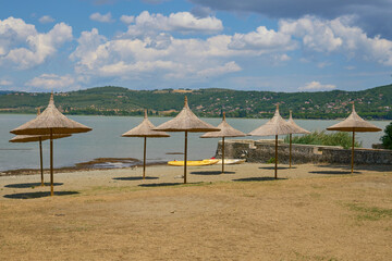 Free beach of lake Trasimeno at Isola Polvese, Italy
