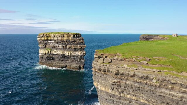 Aerial view of the Dun Briste sea stick at Downpatrick head, County Mayo - Republic of Ireland