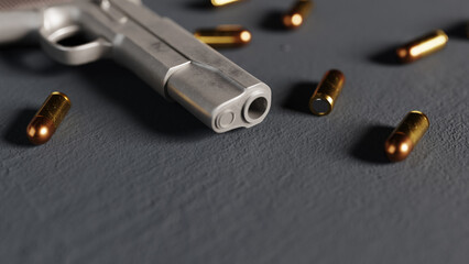 gun and bullet concept image, 3d rendering