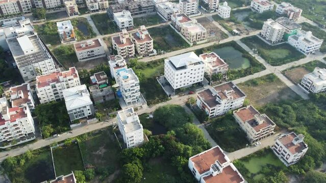 Aerial video Drone video of Chennai and the suburbs in Tamil Nadu India; OMR city video of the landscape of its hub from a bird's eye view