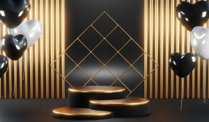 3D rendering of blank product background for cream cosmetics Modern black podium background