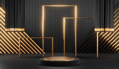 Obraz premium 3D rendering of blank product background for cream cosmetics Modern black podium background