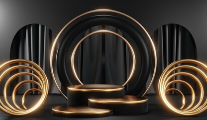 Obraz premium 3D rendering of blank product background for cream cosmetics Modern black podium background