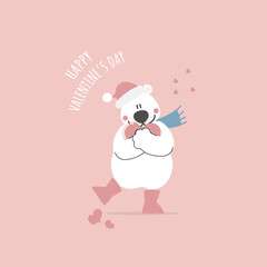 cute and lovely hand drawn white polar bear holding heart, happy valentine's day, love concept, flat vector illustration cartoon character costume design
