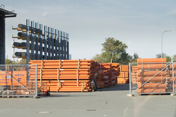 Olomouc October 10th 2021 czech Rep. Warehouse of orange plastic sewage pipes used at the building...
