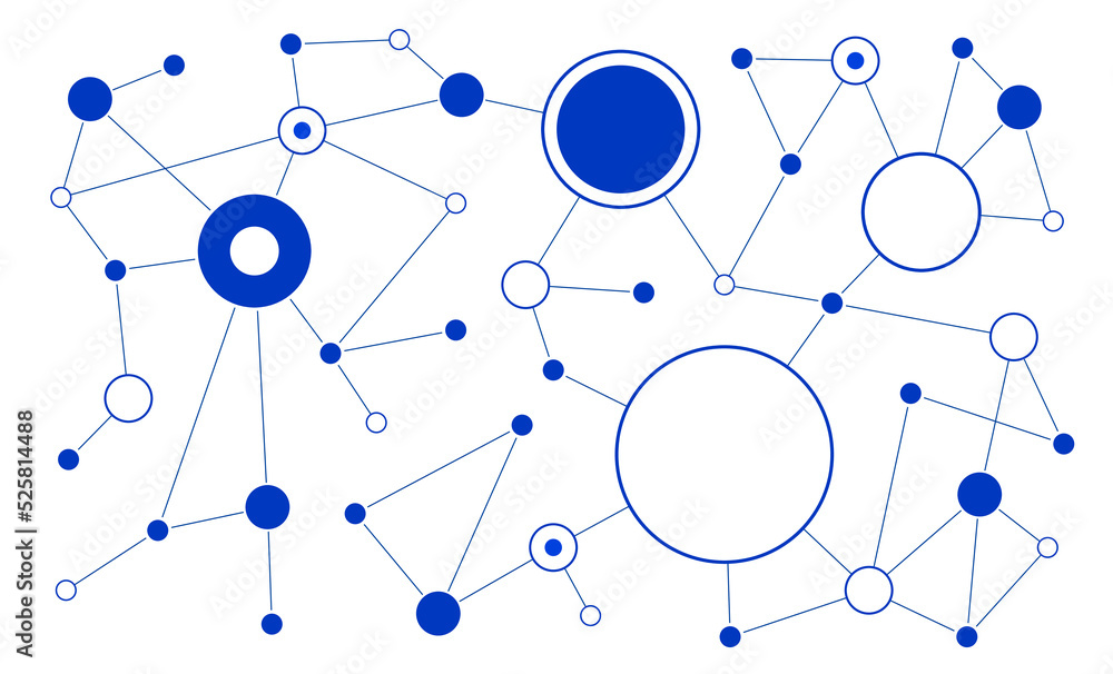 Fototapete Futuristic network connected dots and lines technology background template. Fintech blockchain linked global digital database graphic vector.