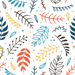 colorful cute seamless pattern of leaves and branches vector illustration for textile, clothes, print