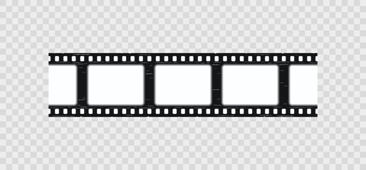 Retro camera reel. Seamless photo roll on transparent background. with slide. Old cinematic frame. Vintage video border. Close-up cinema seamless strip. Vector illustration.