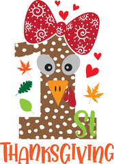 1st Thanksgiving with Bow, Happy Fall, Thanksgiving Day, Happy Harvest, Vector Illustration File