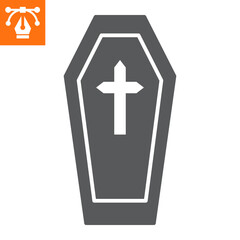 Obraz premium Coffin solid icon, glyph style icon for web site or mobile app, halloween and funeral, coffin with cross vector icon, simple vector illustration, vector graphics with editable strokes.