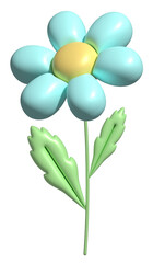 3d daisy flower in cartoon style. Cute blue chamomile. 3d rendering spring illustration. Suitable for decoration of festive decor, parties, products, banners of social networks and websites.