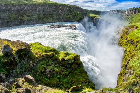 Gullfoss waterfall located in canyon on Hvita river, Iceland - hdr photograph