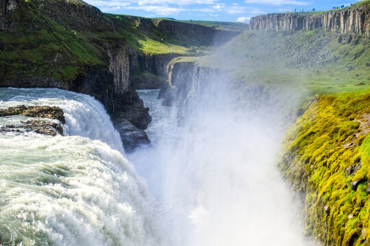 Gullfoss waterfall located in canyon on Hvita river, Iceland - hdr photograph